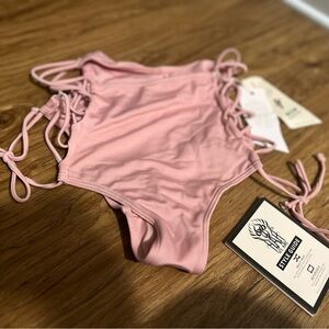 We Are HAH "Hi-Kini" high-waisted lace-up bikini bottom dusty rose NWT Size M